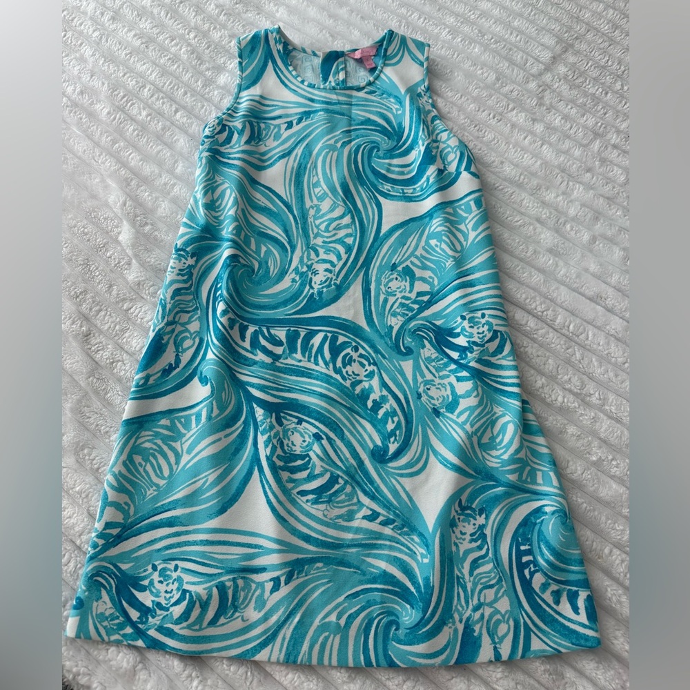 Lilly Pulitzer Turquoise and White Swirl Tiger Print Dress